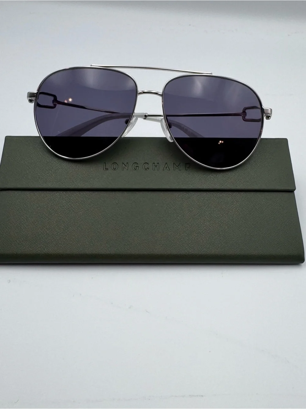 Longchamp‎ Silver Aviator Sunglasses with Dark Lenses NWOT